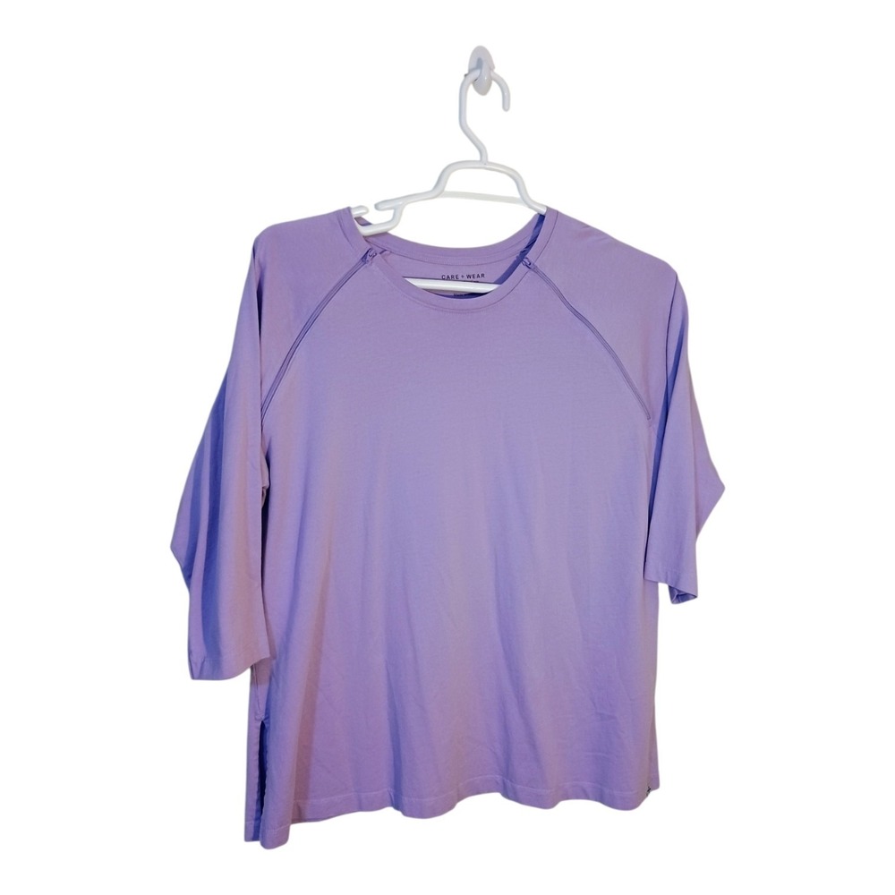 Care + Wear Women's XXL Lavender Chemo 2 Zipper Chest Port Access 3/4 Sleeve Top